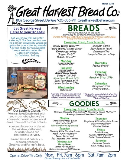 Bread shop company menu